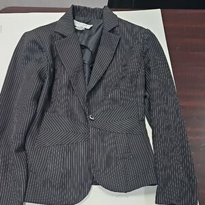 Elegant Black Pinstripe Long Sleeve Blazer